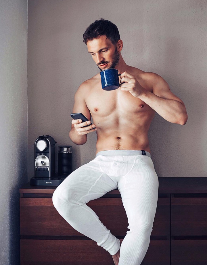 sexy guy, man drinking coffee.